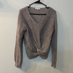 Woven Heart V-Neck Sweater - Taupe
